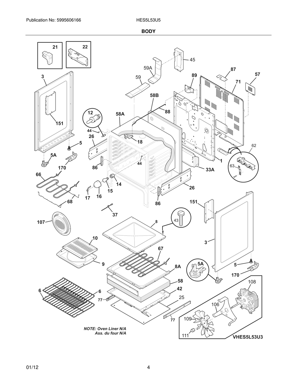 Body 1 Diagram and Parts List for HES5L53U5  Bosch Range