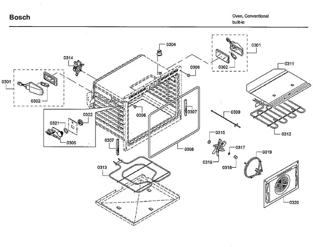 Cavity 1 Diagram and Parts List for HBLP651UC 02 Bosch Wall Oven