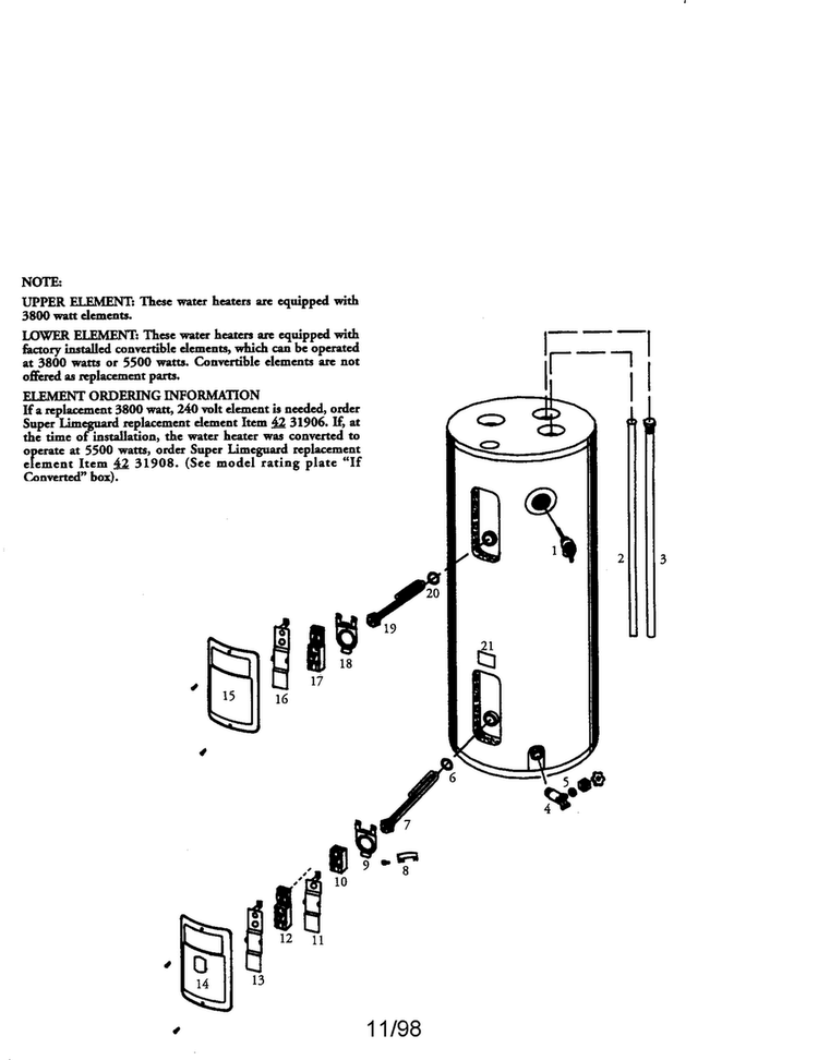 40 Gal Medium Electric Water Heater Diagram and Parts List for 153316752  Kenmore Water Heater