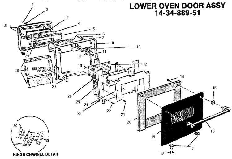 Lower Oven Door Assembly Diagram and Parts List for CMT231-01  Thermador Microwave