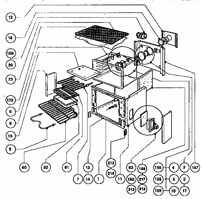 Main Oven Liner And Module Diagram and Parts List for RES30Q  Thermador Range