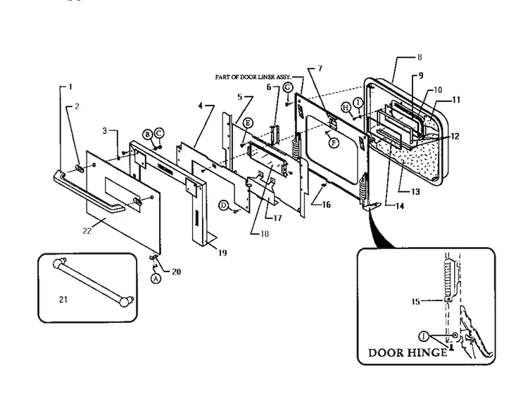 Oven Door Assembly Diagram and Parts List for CT227N-01  Thermador Wall Oven
