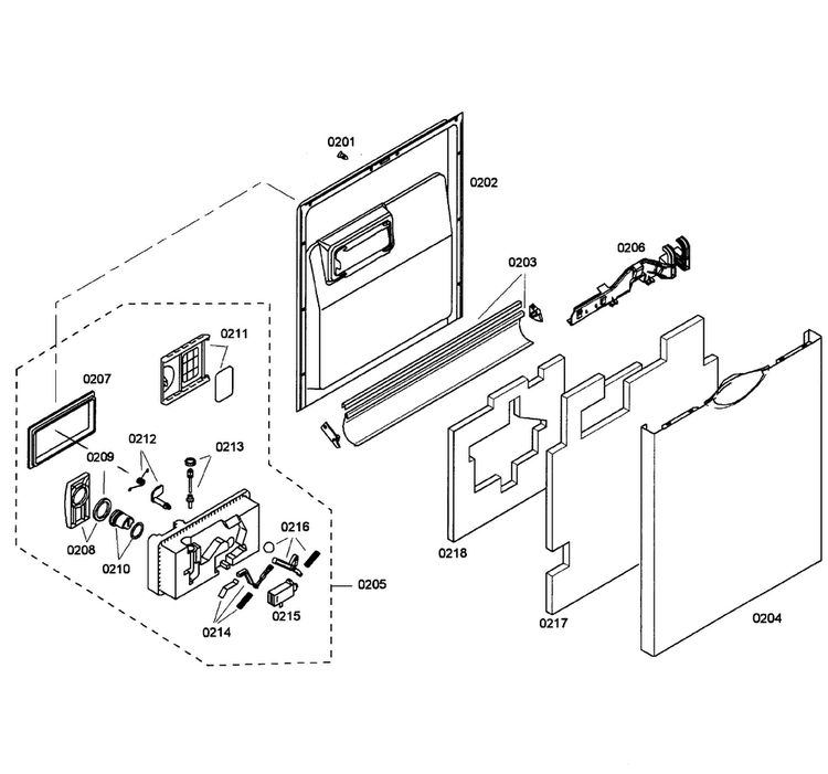 Door Assy Diagram and Parts List for SHE58C02UC 23 Bosch Dishwasher