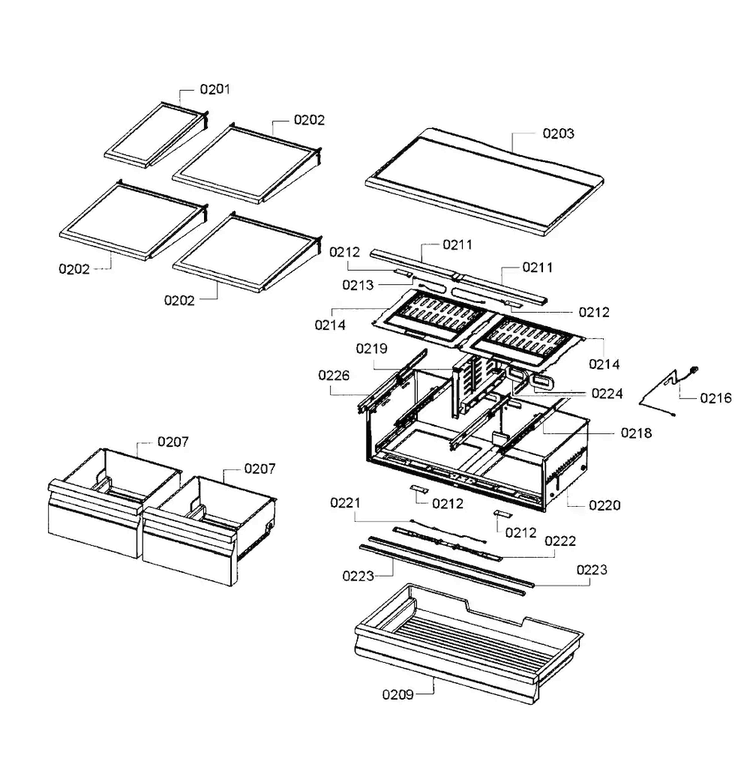 Shelfs Diagram and Parts List for B26FT80SNS 01 Bosch Refrigerator