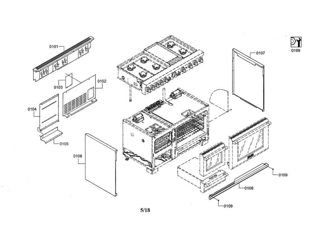 Main Unit Diagram and Parts List for PRD48JDSGU 11 Thermador Range