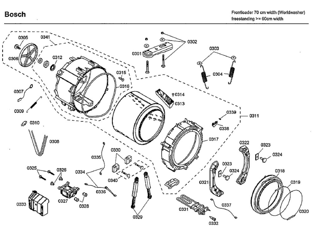 Drum Diagram and Parts List for WFMC4301UC 07 Bosch Washer
