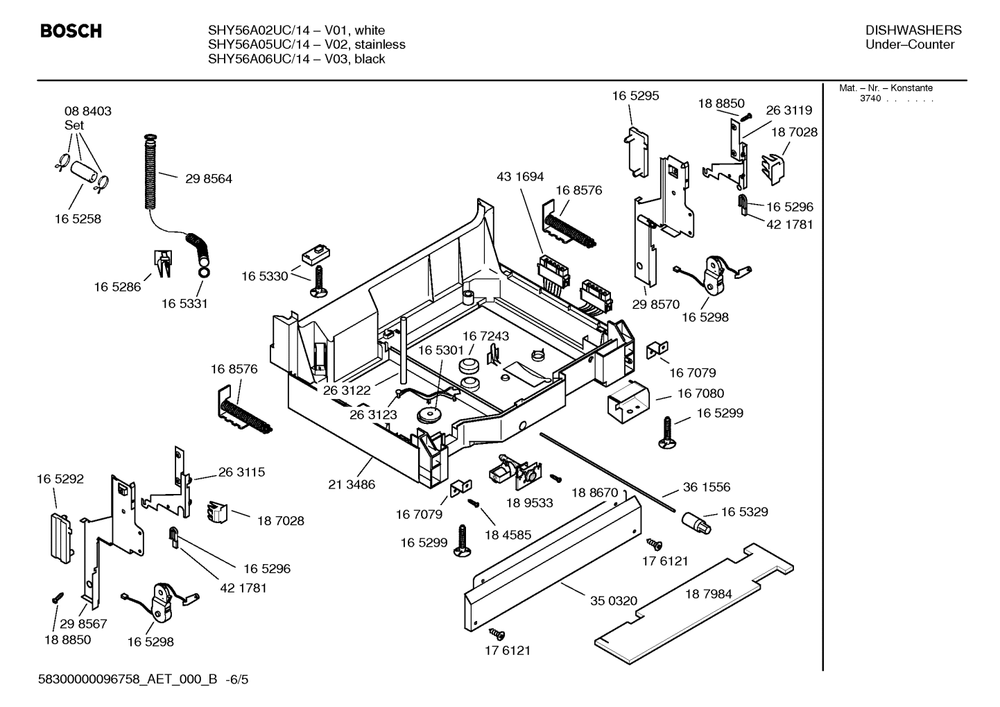 Diagram 5 Diagram and Parts List for SHY56A05UC-14  Bosch Dishwasher