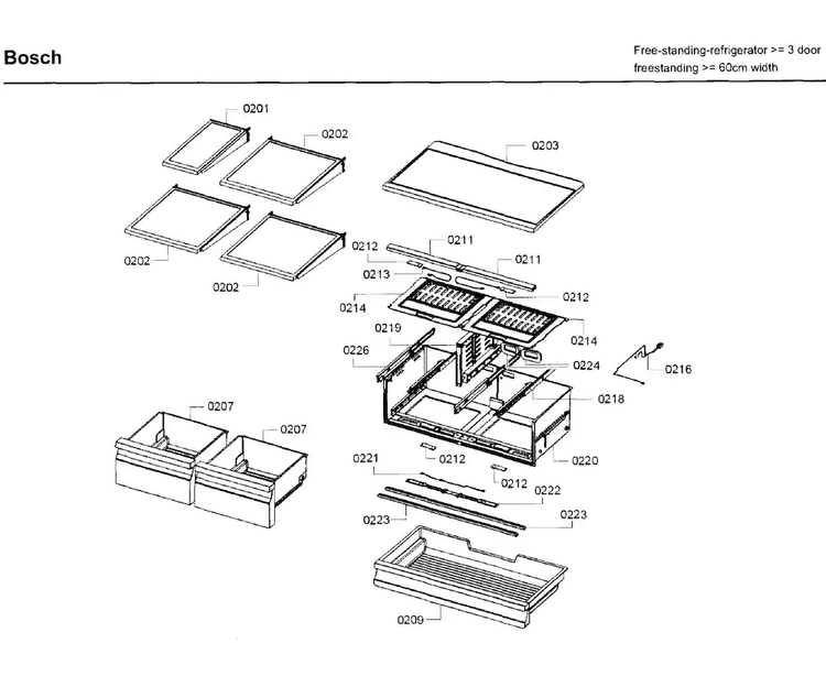 Shelf/drawer Asy Diagram and Parts List for B26FT80SNS 03 Bosch Refrigerator