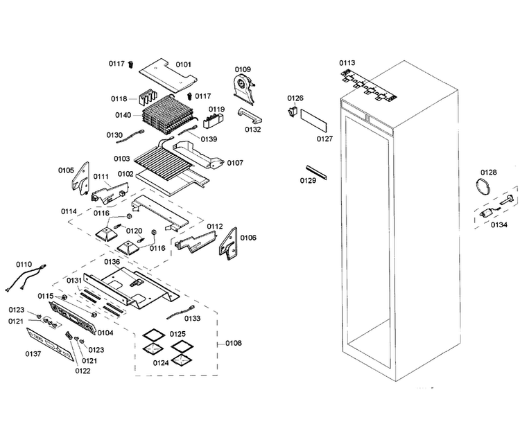Cabinet Parts Diagram and Parts List for T18ID80NLP 20 Thermador Freezer