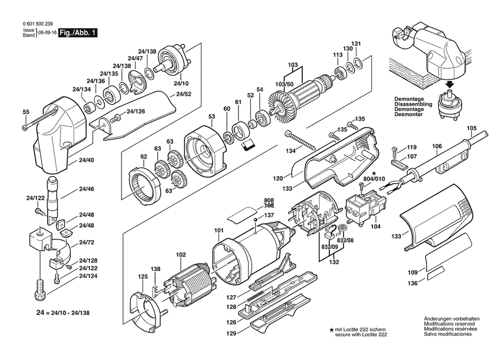 Section 1 Diagram and Parts List for GSC16 0601500239 Bosch Nibbler & Shears