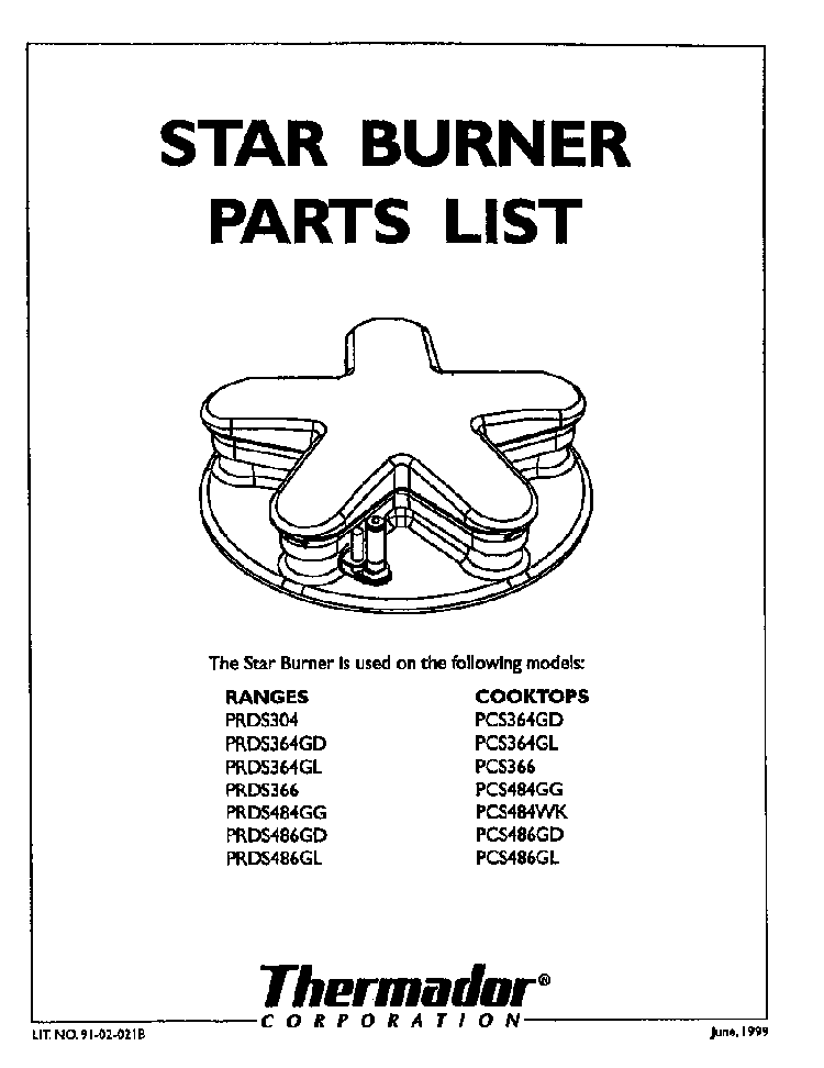 Cover Diagram and Parts List for PCS484GG  Thermador Cooktop