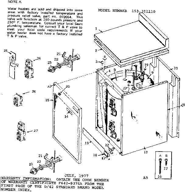 Replacement Parts Diagram and Parts List for 153311110  Kenmore Water Heater