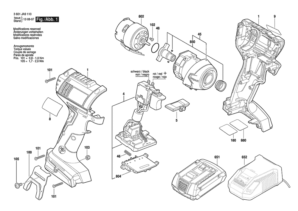 Section 1 Diagram and Parts List for 06019A9113  Bosch Wrench