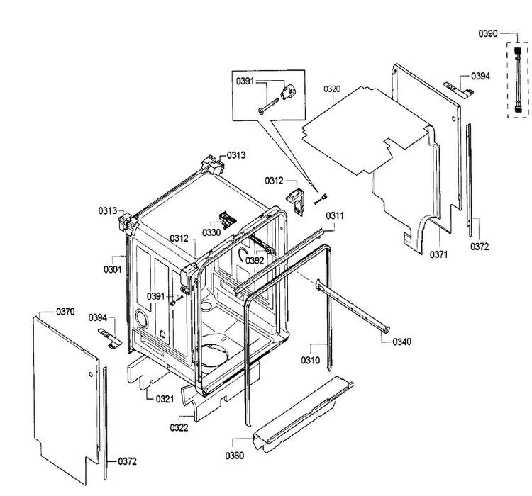 Cabinet Diagram and Parts List for SGE53U56UC B3 Bosch Dishwasher