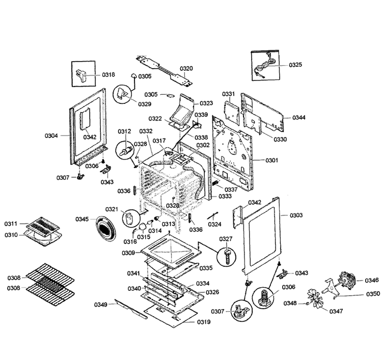 Cabinet Assy Diagram and Parts List for HGS5053UC 04 Bosch Range