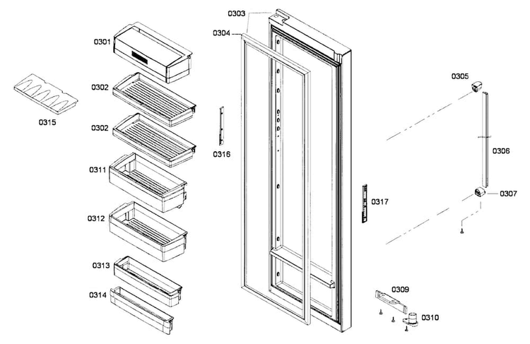 Refrig Door Diagram and Parts List for B22CS80SNS 01 Bosch Refrigerator