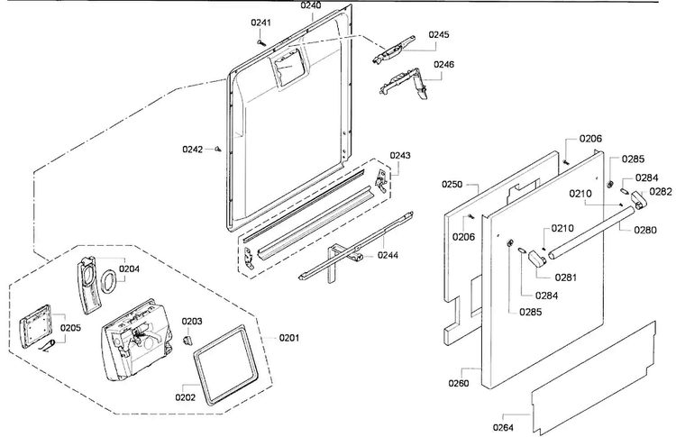 Door Assy Diagram and Parts List for DWHD651GFP 01 Thermador Dishwasher