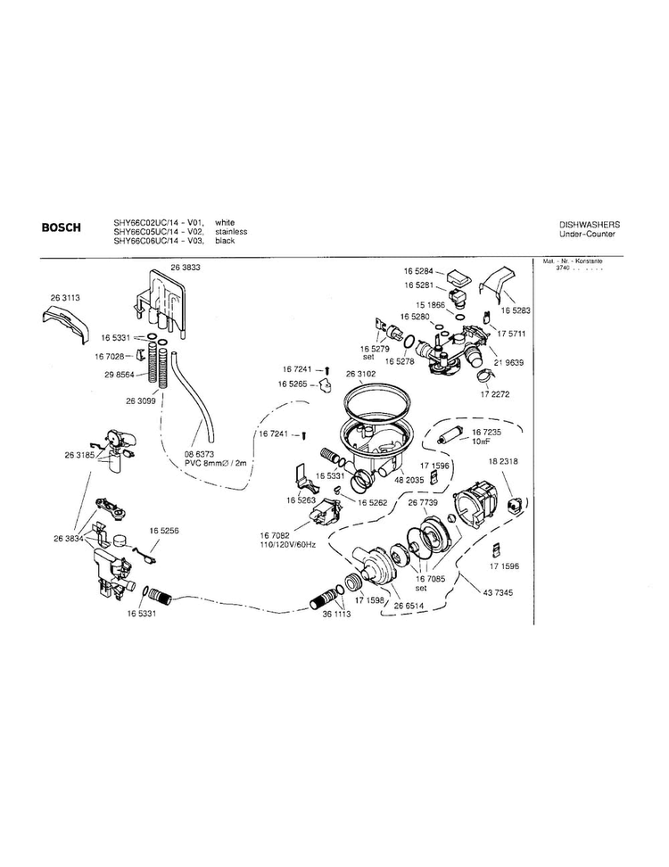 Component Assemblies Diagram and Parts List for SHY66C06UC 14 Bosch Dishwasher
