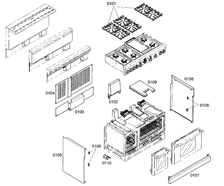 Outside Parts Diagram and Parts List for PRG486EDG01  Thermador Range