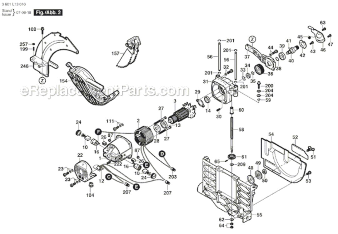 Page A Diagram and Parts List for 4100-09 3601L13010 Bosch Table Saw