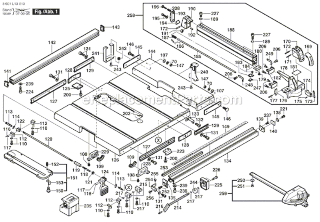 Page B Diagram and Parts List for 4100-09 3601L13010 Bosch Table Saw