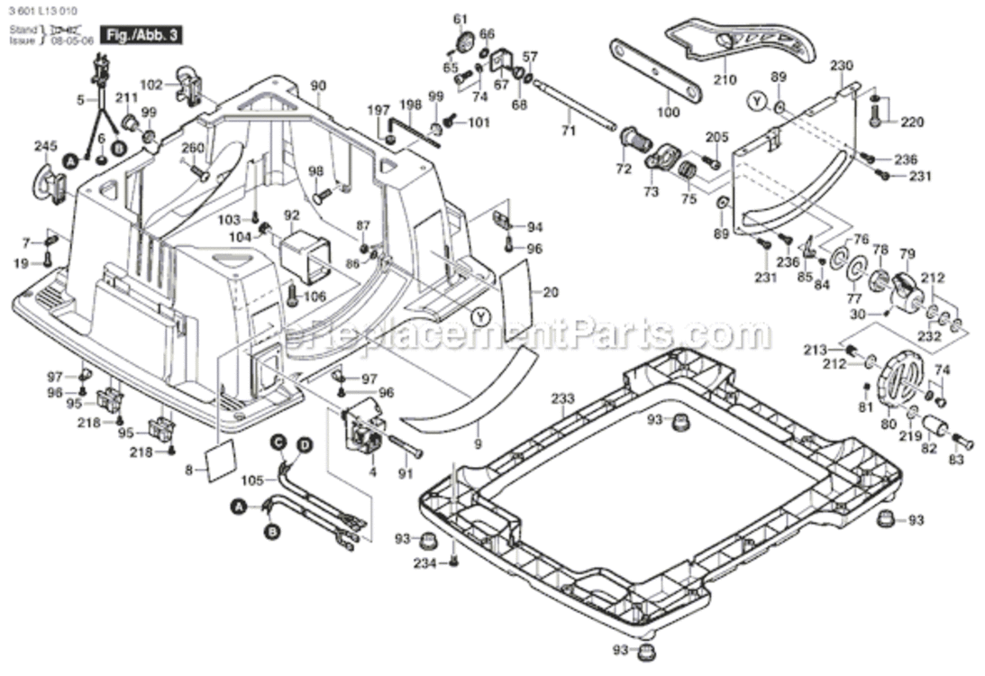 Page C Diagram and Parts List for 4100-09 3601L13010 Bosch Table Saw