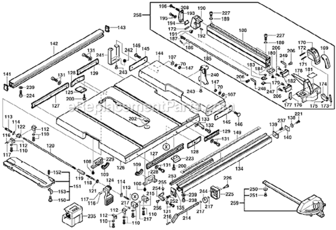 Page A Diagram and Parts List for 4100 0601B13010 Bosch Table Saw