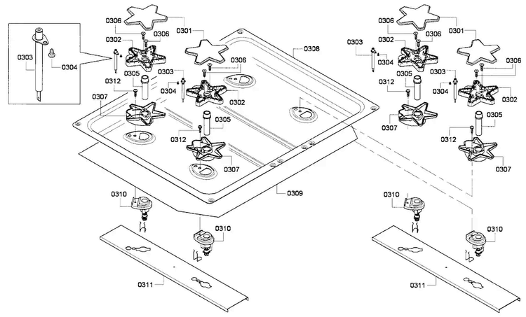 Burners Assy Diagram and Parts List for PRG304GH 01 Thermador Range