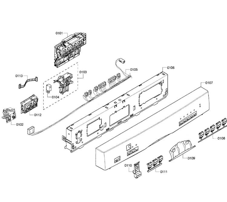 Control Panel Diagram and Parts List for SHE55M12UC 60 Bosch Dishwasher