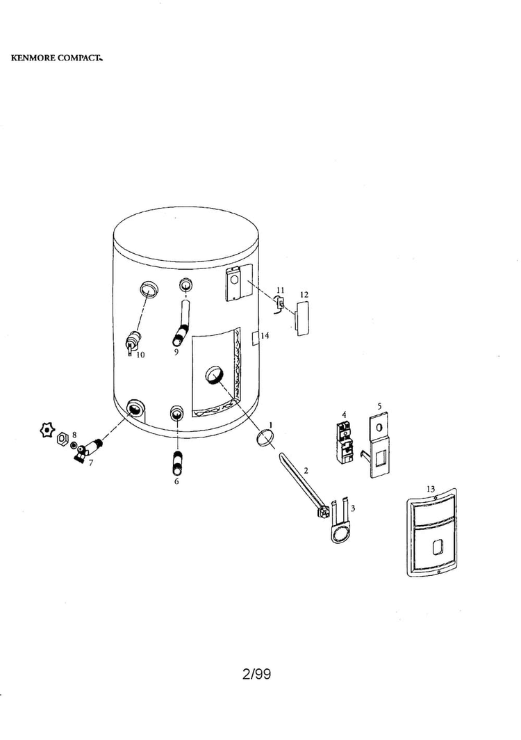 Kenmore Compact 10 Gallon Diagram and Parts List for 153317132  Kenmore Water Heater