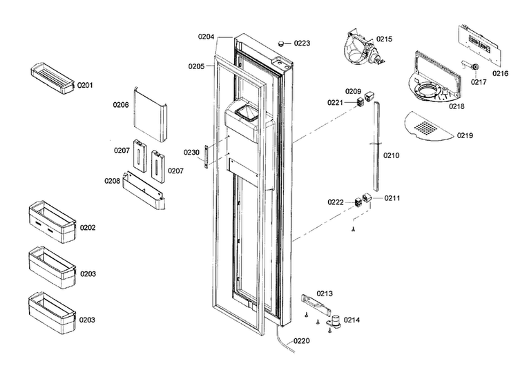 Door 1 Diagram and Parts List for B22CS50SNB 03 Bosch Refrigerator