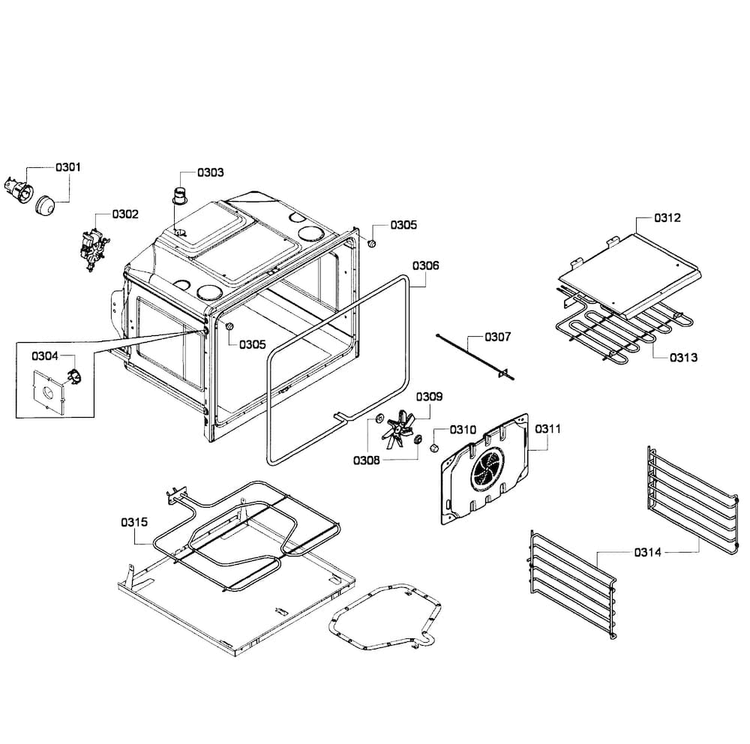 Oven Assy Diagram and Parts List for HBN3450UC 05 Bosch Wall Oven