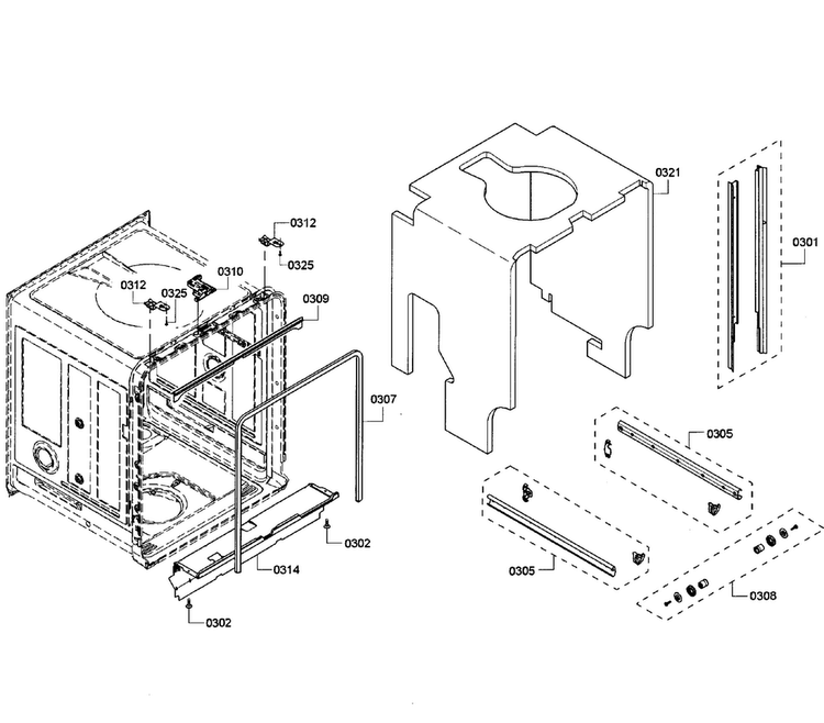 Cabinet Diagram and Parts List for SHP53T55UC 01 Bosch Dishwasher