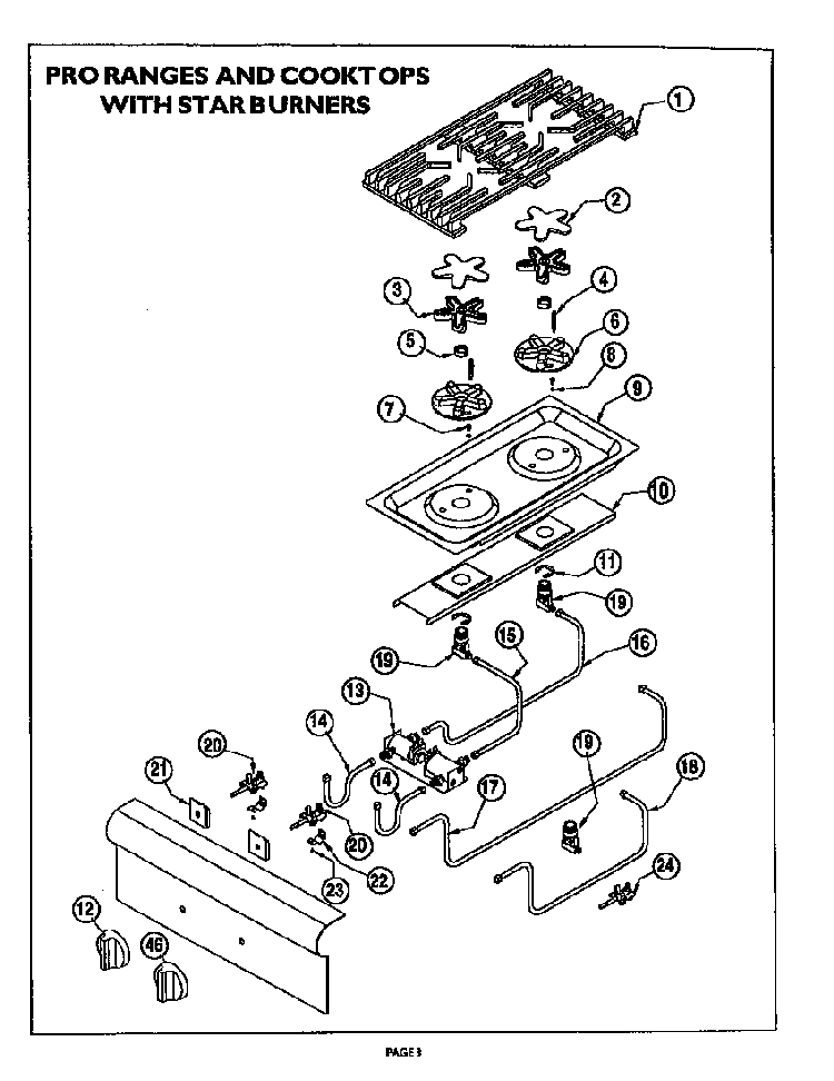 Pro Ranges/cooktops W/star Burners Diagram and Parts List for PCS366  Thermador Cooktop