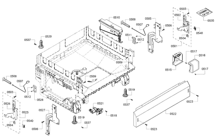 Base Diagram and Parts List for SHE3ARF2UC 08 Bosch Dishwasher