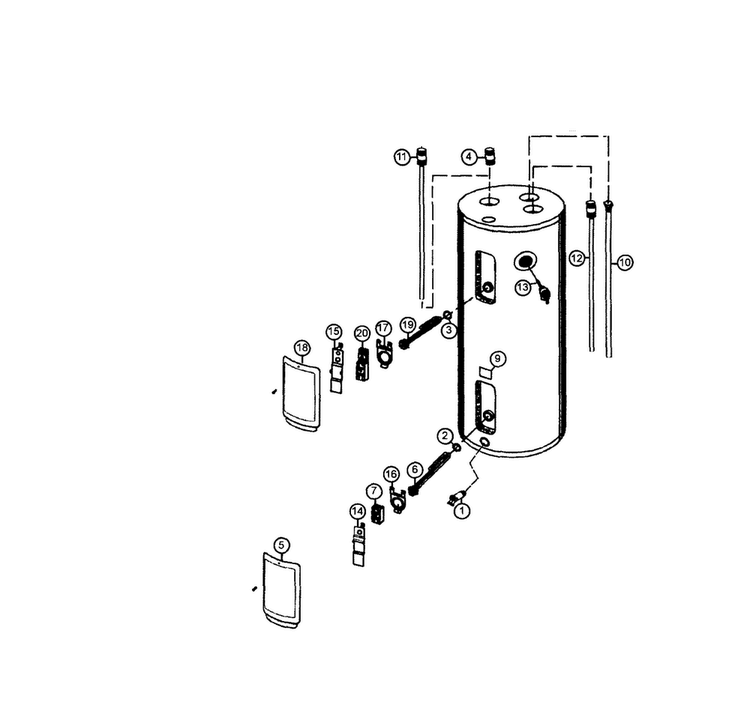 Main Assy Diagram and Parts List for 153583400  Kenmore Water Heater