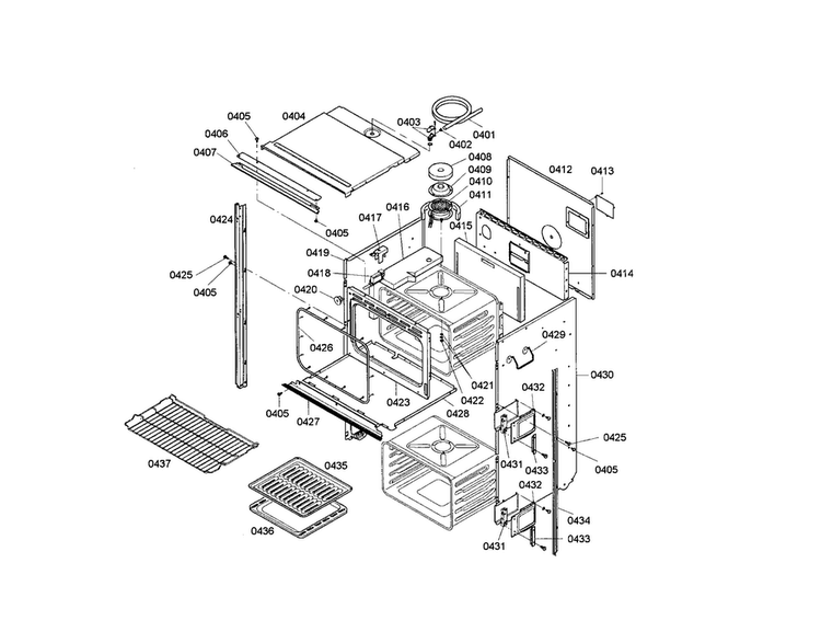Upper Body Diagram and Parts List for HBN5055AUC 01 Bosch Wall Oven
