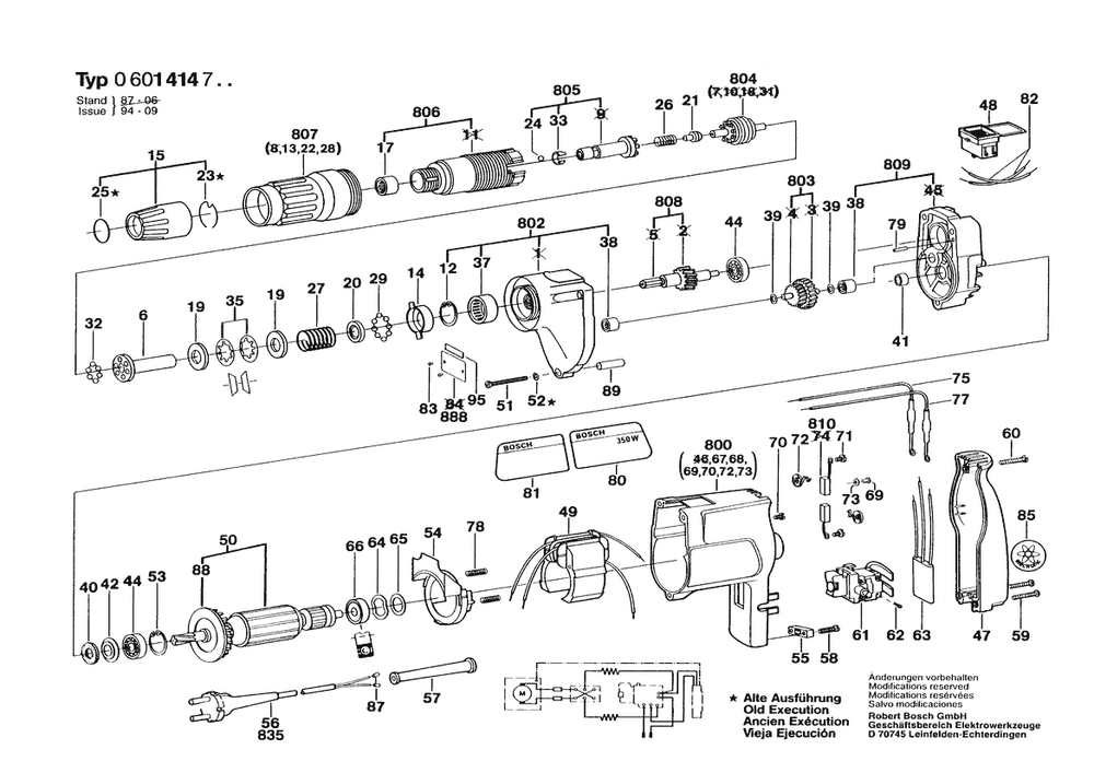 Section 1 Diagram and Parts List for 14147 0601414734 Bosch Screwdriver