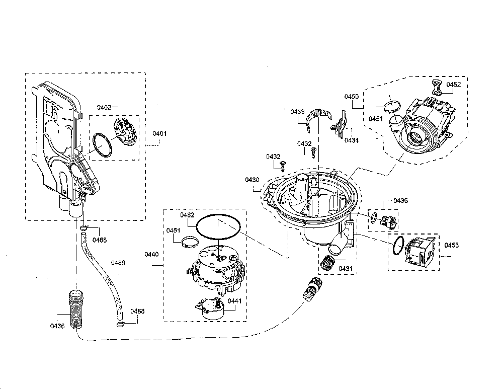 Water inlet/sump/heat pump Diagram and Parts List for SHE863WF5N 01 Bosch Dishwasher