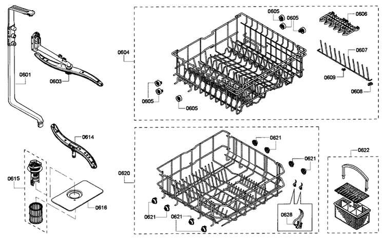 Rack Assy Diagram and Parts List for SHE4AP06UC 03 Bosch Dishwasher
