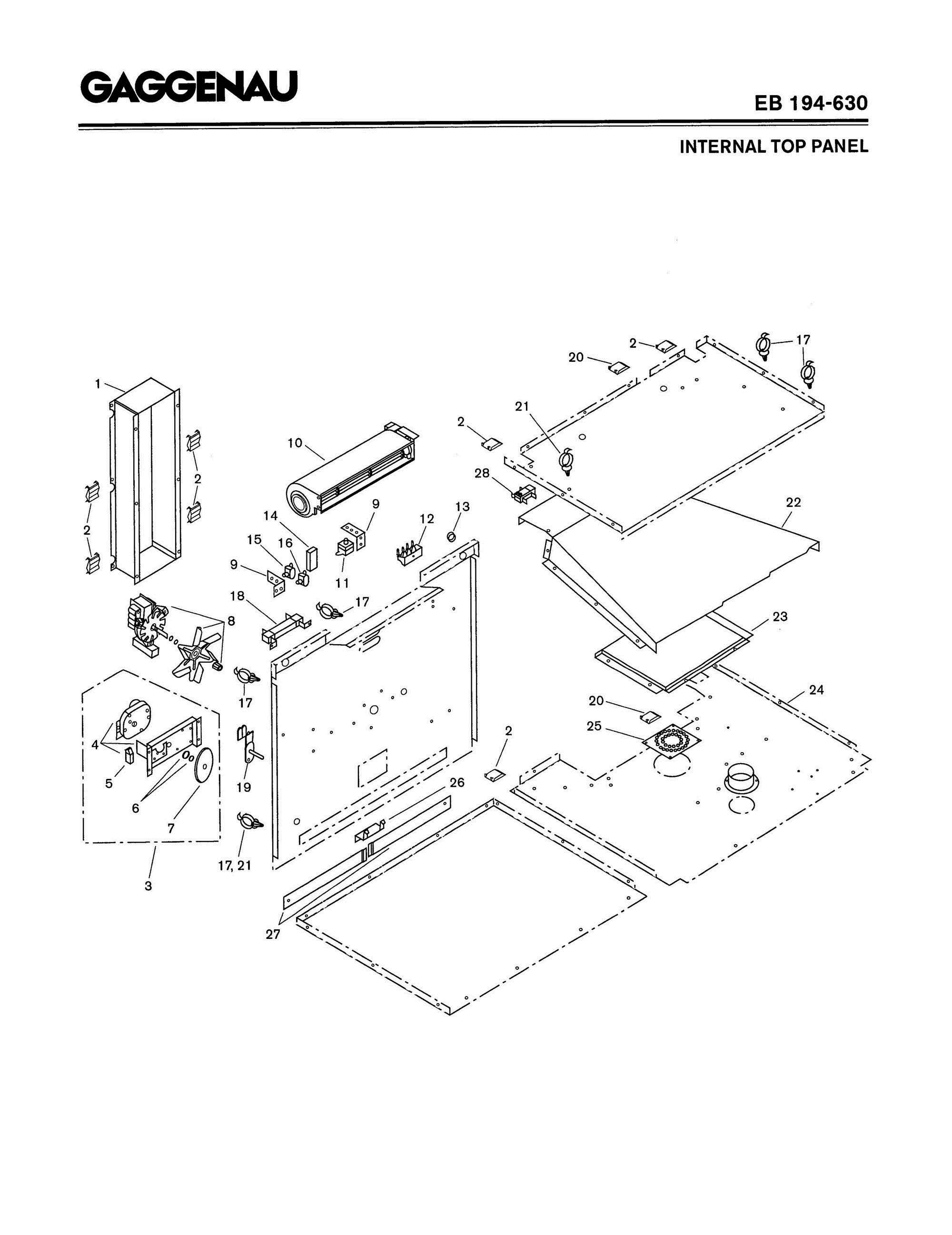 03 - INTERNAL TOP PANEL Diagram and Parts List for EB194-630  Bosch Range