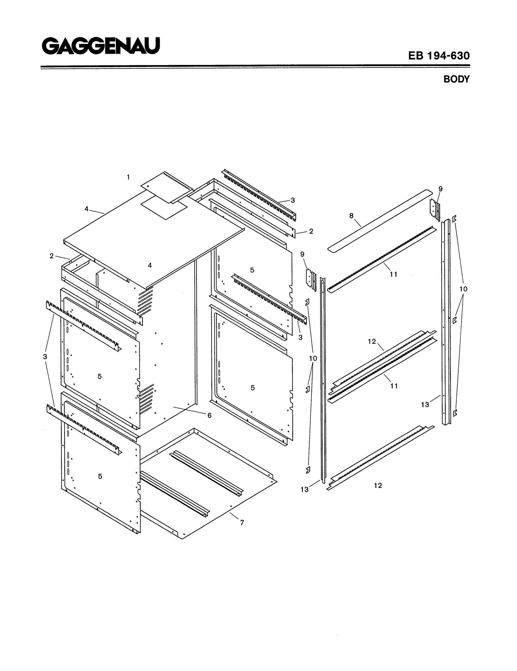 01 - BODY Diagram and Parts List for EB194-630  Bosch Range