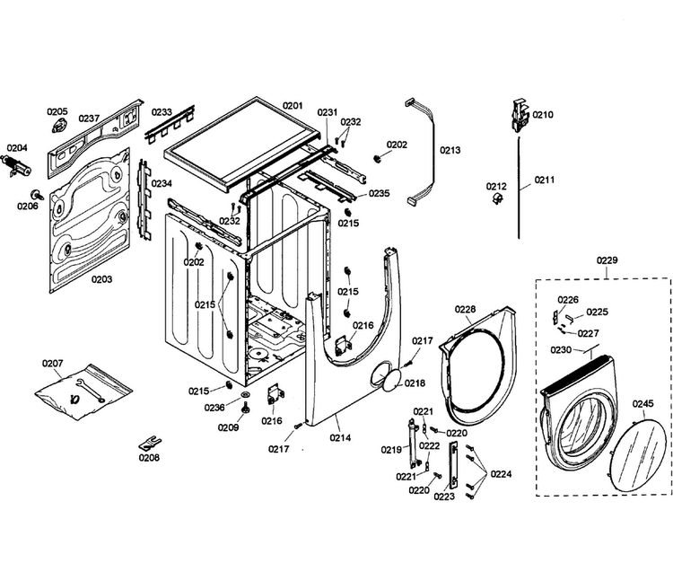 Cabinet Assy Diagram and Parts List for WFMC5301UC 07 Bosch Washer