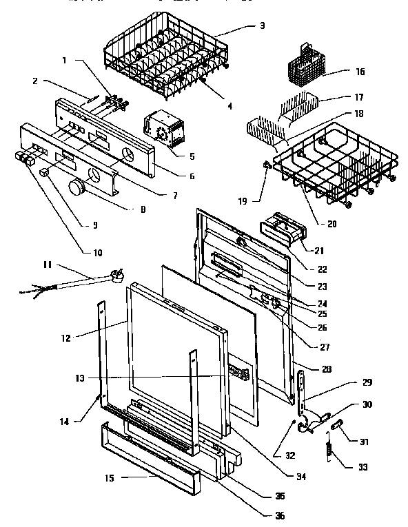 Control Panel/racks Diagram and Parts List for TD6500  Thermador Dishwasher