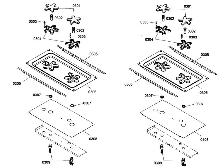 Burner Assy Diagram and Parts List for PRG364EDG04  Thermador Range