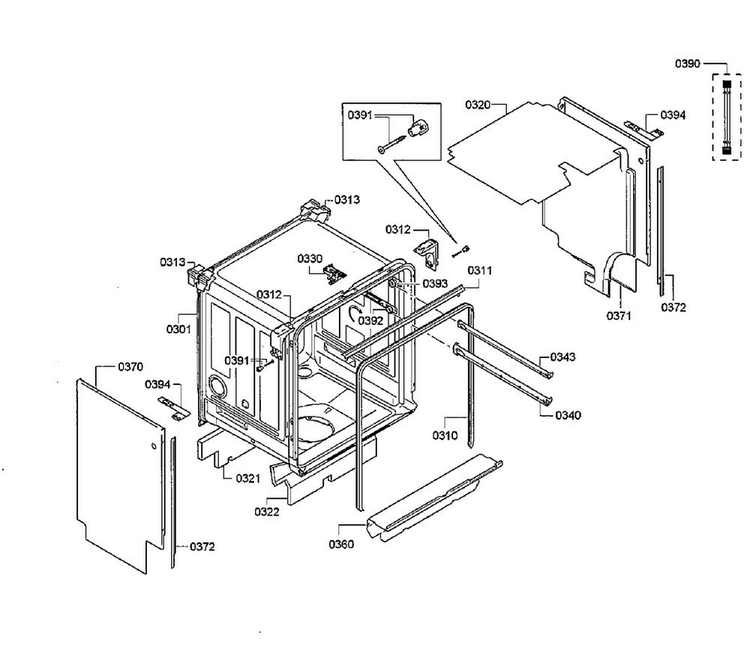 Frame Diagram and Parts List for SHEM78WH5N 29 Bosch Dishwasher