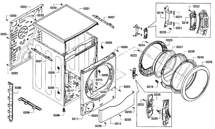 Cabinet Diagram and Parts List for WTVC533CUS 09 Bosch Dryer