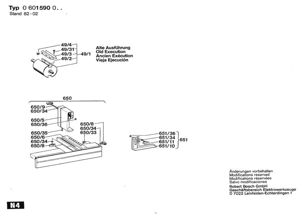 Section 2 Diagram and Parts List for 0601590040  Bosch Planer Jointer