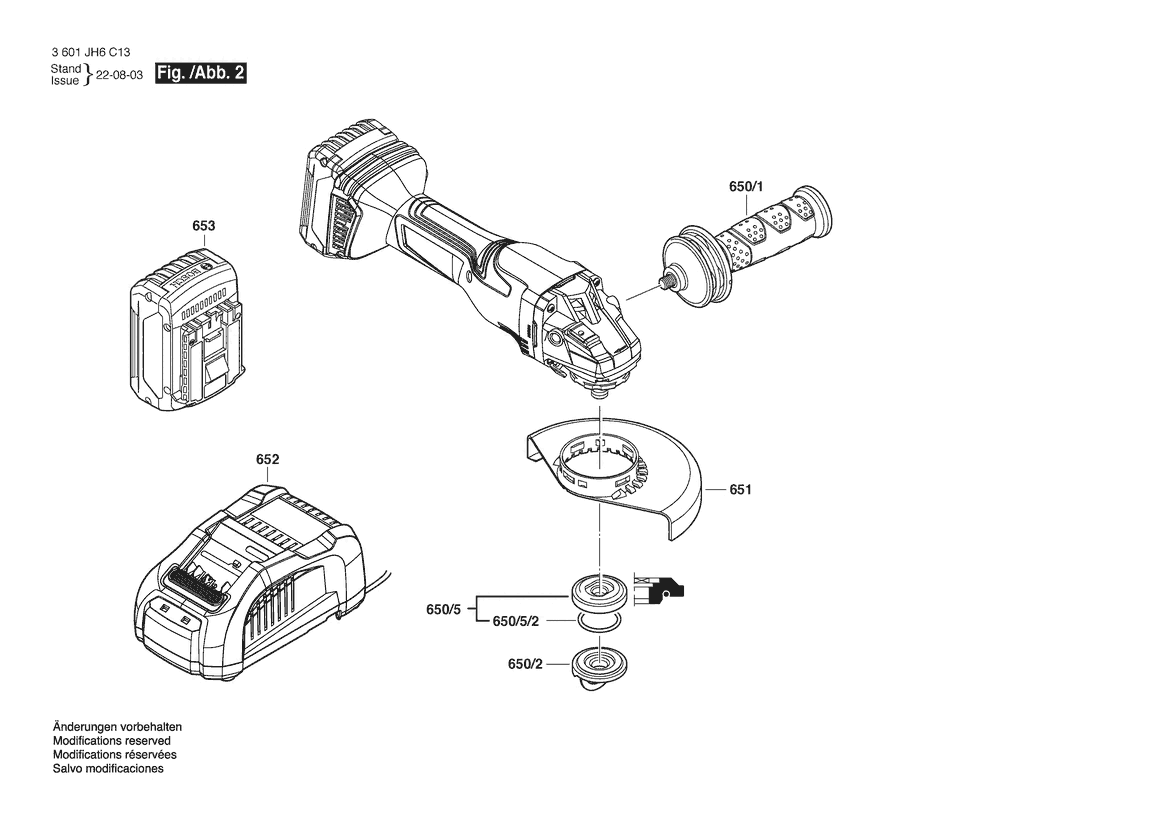 Figure 10 Diagram and Parts List for 3601JH6C13 GWS18V-13PN Bosch Angle Grinder