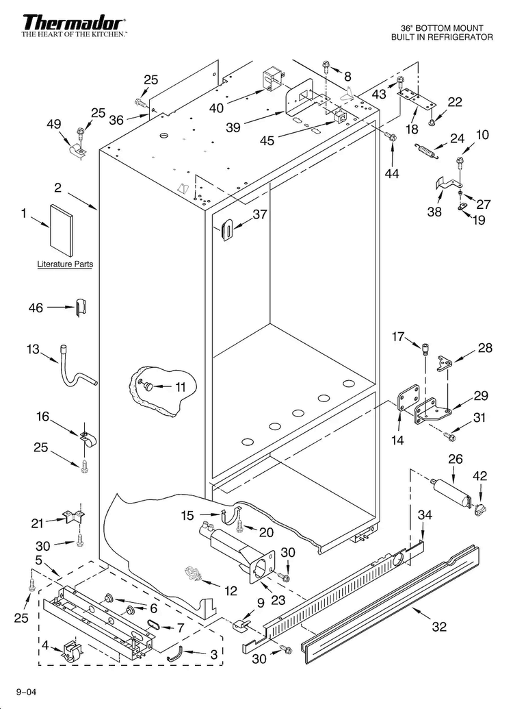 Cabinet Parts Diagram and Parts List for KBULT3661A02  Thermador Refrigerator